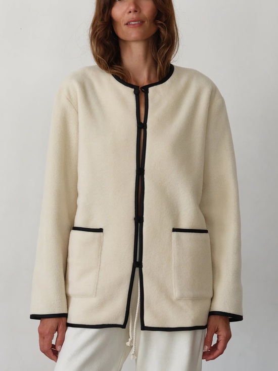 DONNI. Sweaters - NWOT DONNI Cream Polar Fleece Jacket with Silk Black Trim
